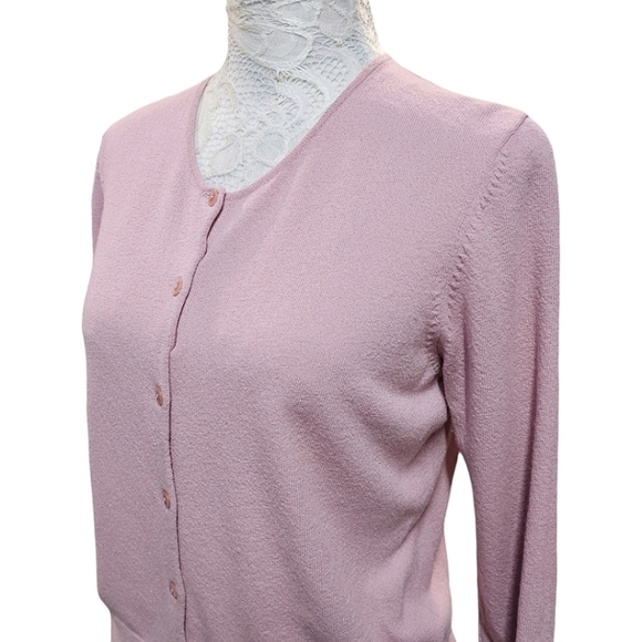 White + Warren Pink Knit Rayon Nylon Button Down Sweater Cardigan Size Large - Picture 2 of 9